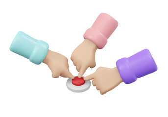 3D Rendering of hands pushing button isolate on white background. 3D Render illustration cartoon style.