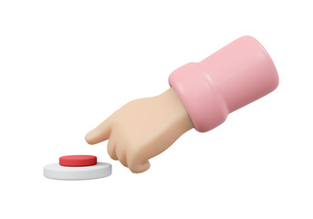 3D Rendering of hand pushing button isolate on white background. 3D Render illustration cartoon style.
