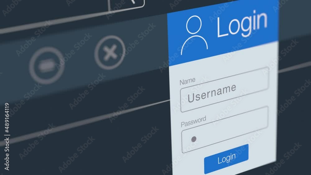 Wall mural login account, close-up of a computer screen, enter username and password for login (3d render)