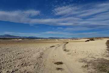 Champs labour&eacute;s et ciel bleu.