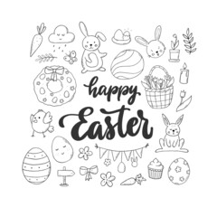 hand drawn Easter doodles pack. Good for posters, prints, cards, coloring pages, books, clipart, etc. EPS 10
