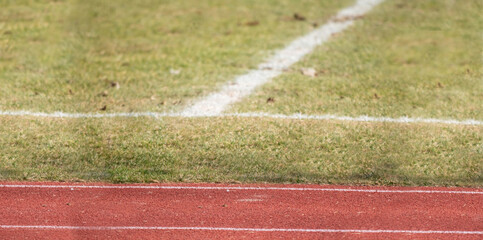 Top view of white horizontal stripe on the artificial soccer field © viperagp