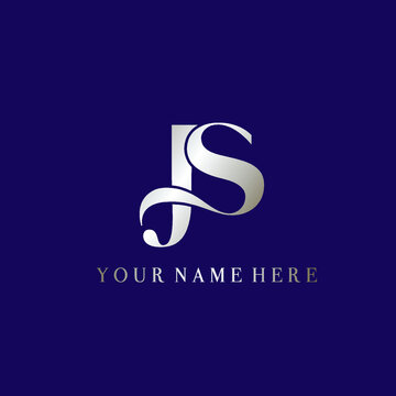 JS monogram logo.Calligraphic signature icon.Letter j and letter s.Lettering sign isolated on dark fund.Wedding, fashion, beauty alphabet initials.Elegant, handwritten, luxury style.	