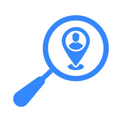 Find, local, search, zoom icon. Blue vector sketch.