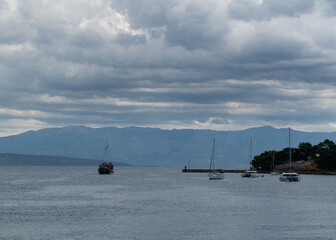 View of the Adriatic Sea and Bikovo mountain from the town of Jelsa on Hvar in Croatia