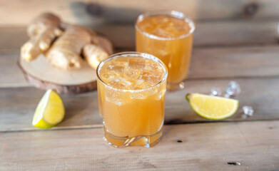 Organic Ginger Ale Soda in a Glass with Lemon and Lime