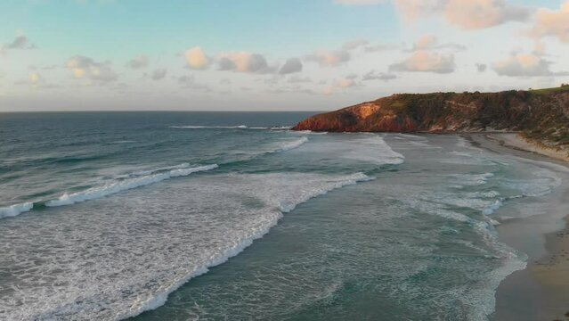 Snelling Beach at sunset in Kangaroo Island, Australia from drone