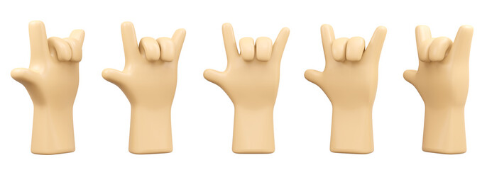 3D Rendering of love hand sign isolate on white background rotate in many views. 3D Render illustration cartoon style.