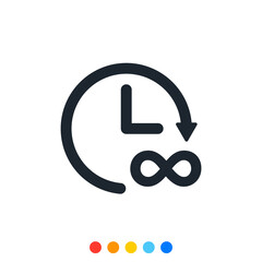 Clock icon and infinity symbol, Analog clock, Vector and Illustration.