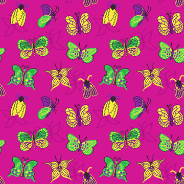 Seamless bright pattern with butterflies and moths