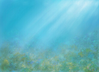 Fototapeta na wymiar painted underwater view with sunbeams