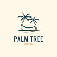 Palm tree with beach swing logo design vector illustration