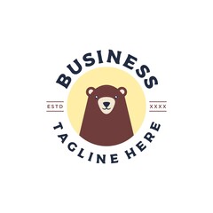 Cute bear badge logo design vector illustration