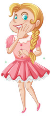 A girl in pink dress cartoon character on white background