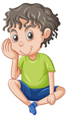 One happy boy sitting on the floor