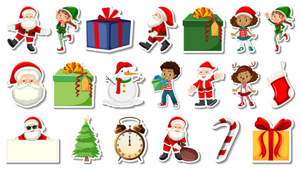 Set of Christmas objects and cartoon characters
