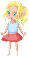 A girl standing on the floor cartoon character on white background