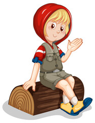 Little girl sitting on log