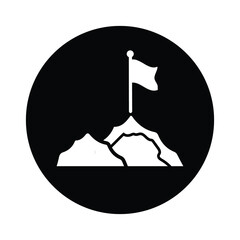 Mission, flag, hill, mount icon. Black vector sketch.