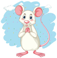 Happy mouse standing on blue background