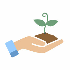 palm holding a handful of earth with a sprout vector illustration