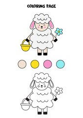 Color cute Easter sheep. Worksheet for kids.