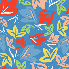 Blue with modern pointy leaf elements seamless pattern background design.