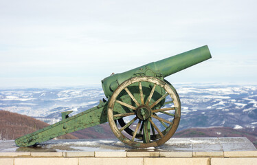Historical metal cannon. Old cannon ready to fire, shot.