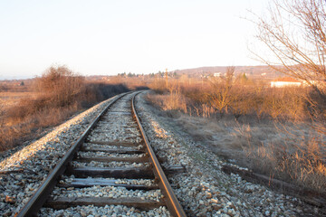 Fototapeta premium Sunrise on the old railway.