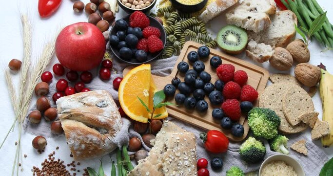 Best Sources of Carbs on a white background. Top view
