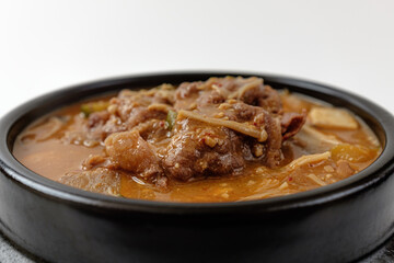 Beef miso soup on a white background