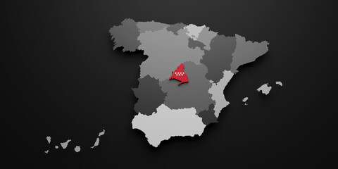 3d Madrid region flag and map