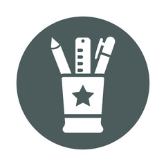 Pencil, ruler, stationary icon. Gray vector sketch.