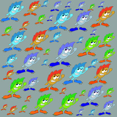 Fototapeta na wymiar Childish pattern with cute monsters. Idea for kids clothing, fabric, textile, baby decoration, wrapping paper