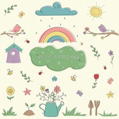 set of spring vector elements with one line
