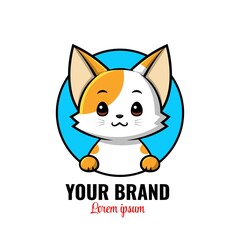 Cat Logo, Cat cute brand mascots logo character, Animal Logo, Circle Logo, Cute Cat illustration Vector