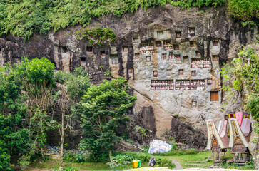 Views in detail of Rantepao and Tana Toraja Regency. Shoeing the graves, rice fields and markets. South Sulawesi