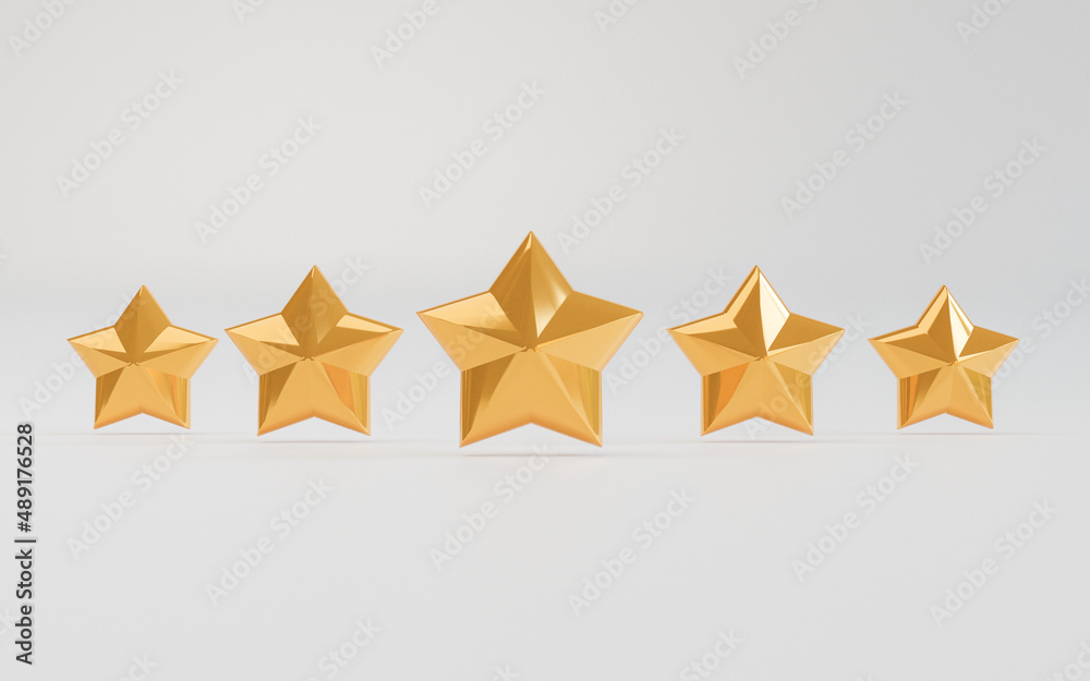Aufkleber five golden stars for client excellent evaluation after use product and service concept by 3d render