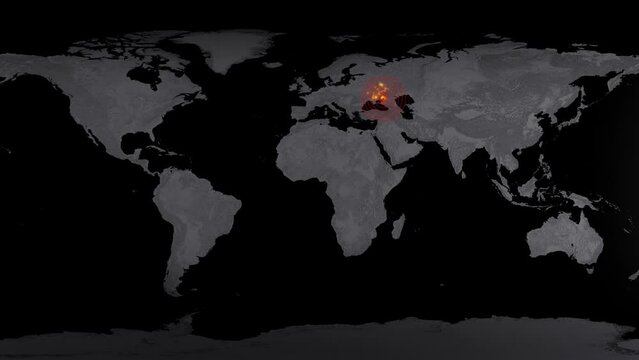 World map focused on est europe. Ukraine and russian war concept.