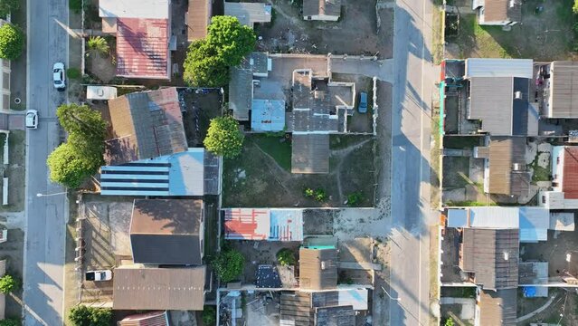 Drone Flying Over Residential Homes In Townshop