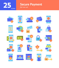 Secure Payment flat icon set. Vector and Illustration.