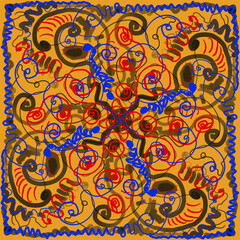 Bright universal square ornament. Lines, spots, dots, blots. Poster for print and interior decor.