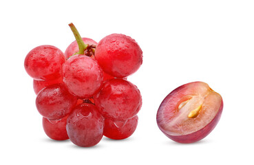 red grapes and water drops isolated on white background,