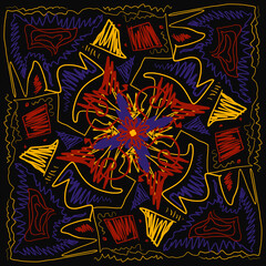 Bright universal square ornament. Lines, spots, dots, blots. Poster for print and interior decor.