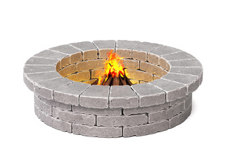 Stone fire pit isolated on white background 3d rendering - obrazy, fototapety, plakaty
