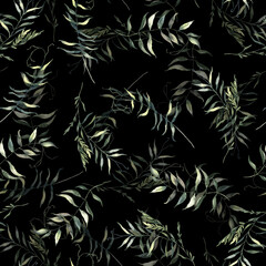 Seamless pattern with hand painted watercolor leaves. Cute design for Summer textile design, scrapbook paper, decorations. Floral seamless pattern. High quality illustration