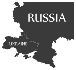 Ukraine and Russia black map with country labels