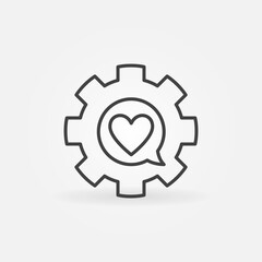 Speech Bubble with Heart inside Cog Wheel line concept icon