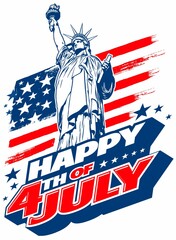 Happy 4th of July USA Independence Day greeting image, with american national flag, statue of liberty and lettering text design. © Matt