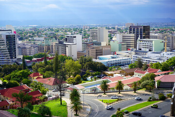 High angle view over downtown Windhoek, capital city of Namibia - obrazy, fototapety, plakaty